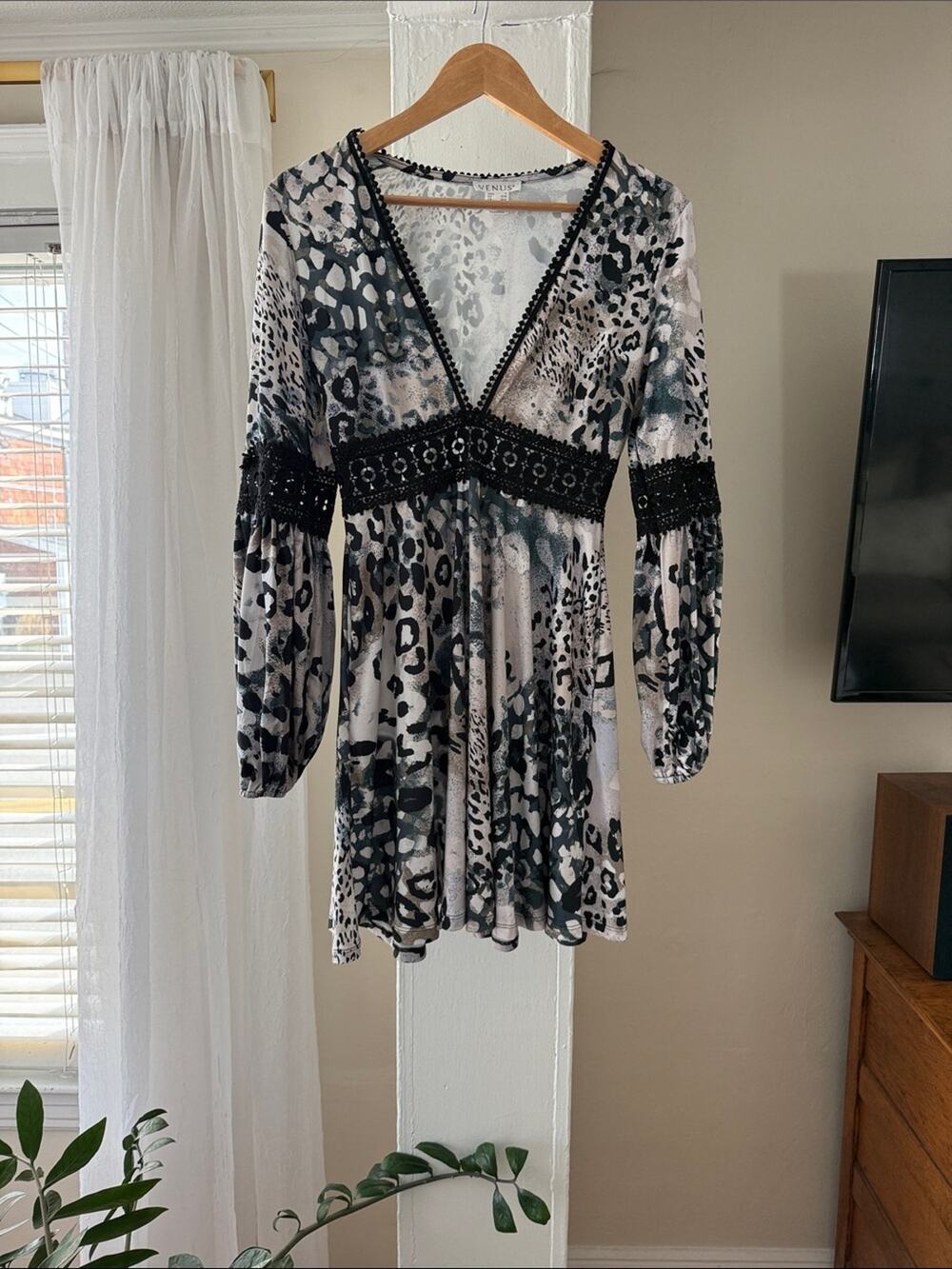 Y2K Animal Print Lace Trim Mini Dress Size Small